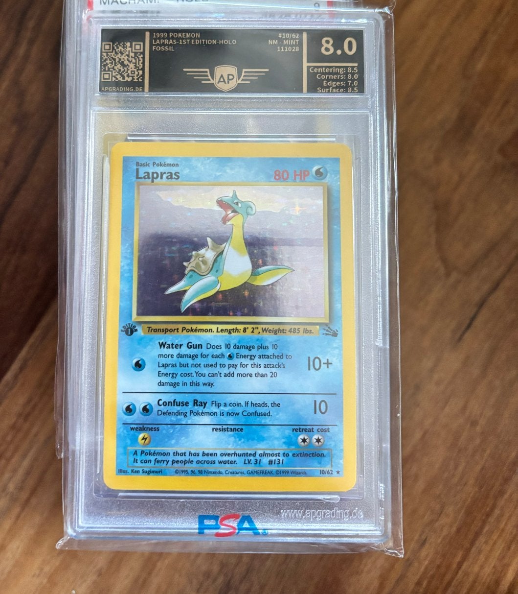 Lapras 1st Edition Holo Fossil Pokémon Kaart, Ophalen of Verzenden, Zo goed als nieuw, Losse kaart, Foil