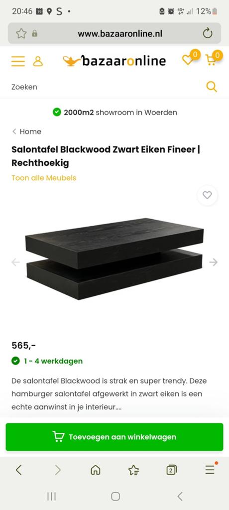 Salontafel blok zwart, Huis en Inrichting, Tafels | Salontafels, Ophalen, Rechthoekig, 50 tot 100 cm, 50 tot 100 cm
