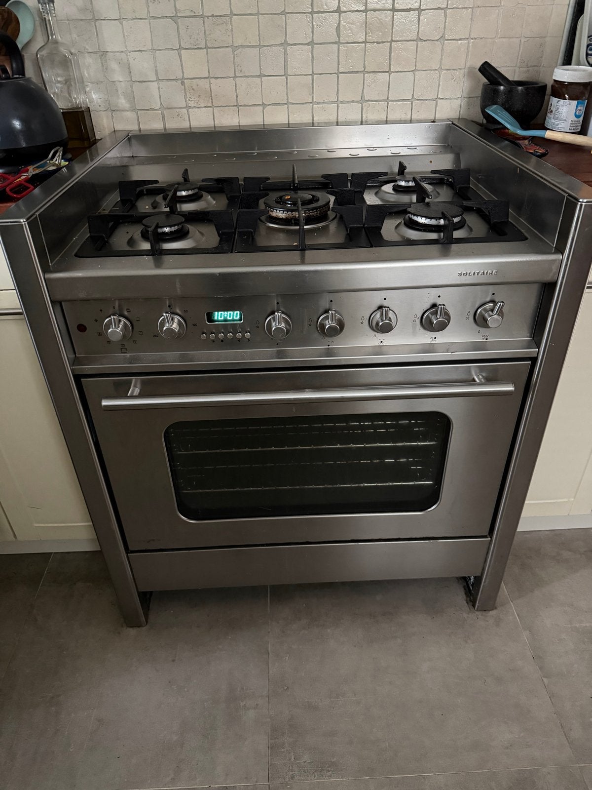 Solitaire Vrijstaand Gasfornuis met Oven - RVS, Witgoed en Apparatuur, Ophalen, Gebruikt, 60 cm of meer, Gas