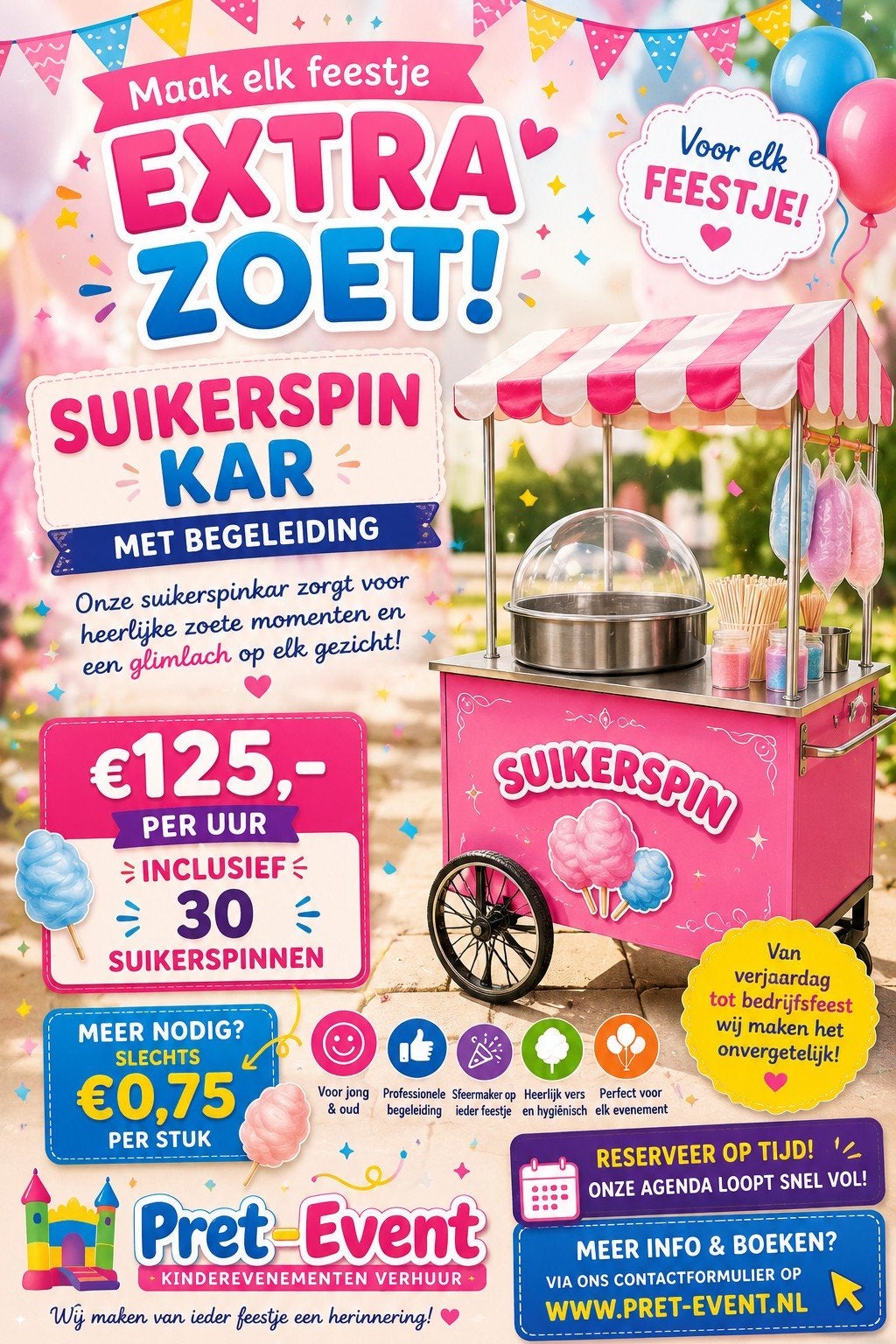 Suikerspin kar met begeleider op jou feestje Pret-Event kind, Ophalen