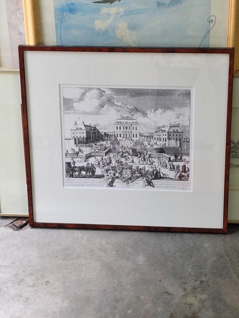 Schilderij zwarte tekening van kasteel met lijst, Antiek en Kunst, Kunst | Schilderijen | Klassiek, Ophalen of Verzenden