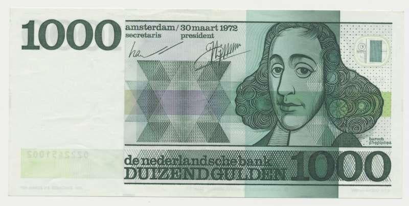 Nederland 1000 Gulden 1972 Spinoza, Postzegels en Munten, Bankbiljetten | Nederland, Ophalen of Verzenden, 1000 gulden, Los biljet