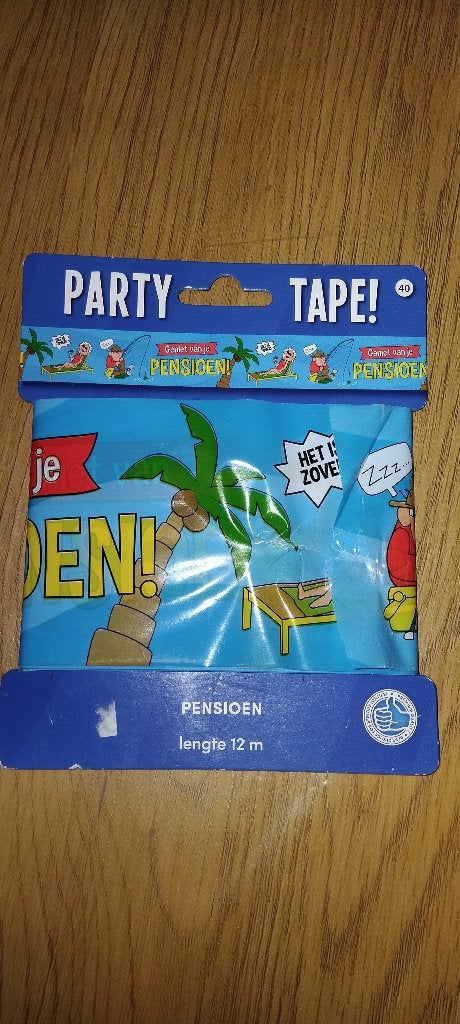 partytape  pensioen 12 meter, Ophalen of Verzenden, Zo goed als nieuw, Versiering, Overige