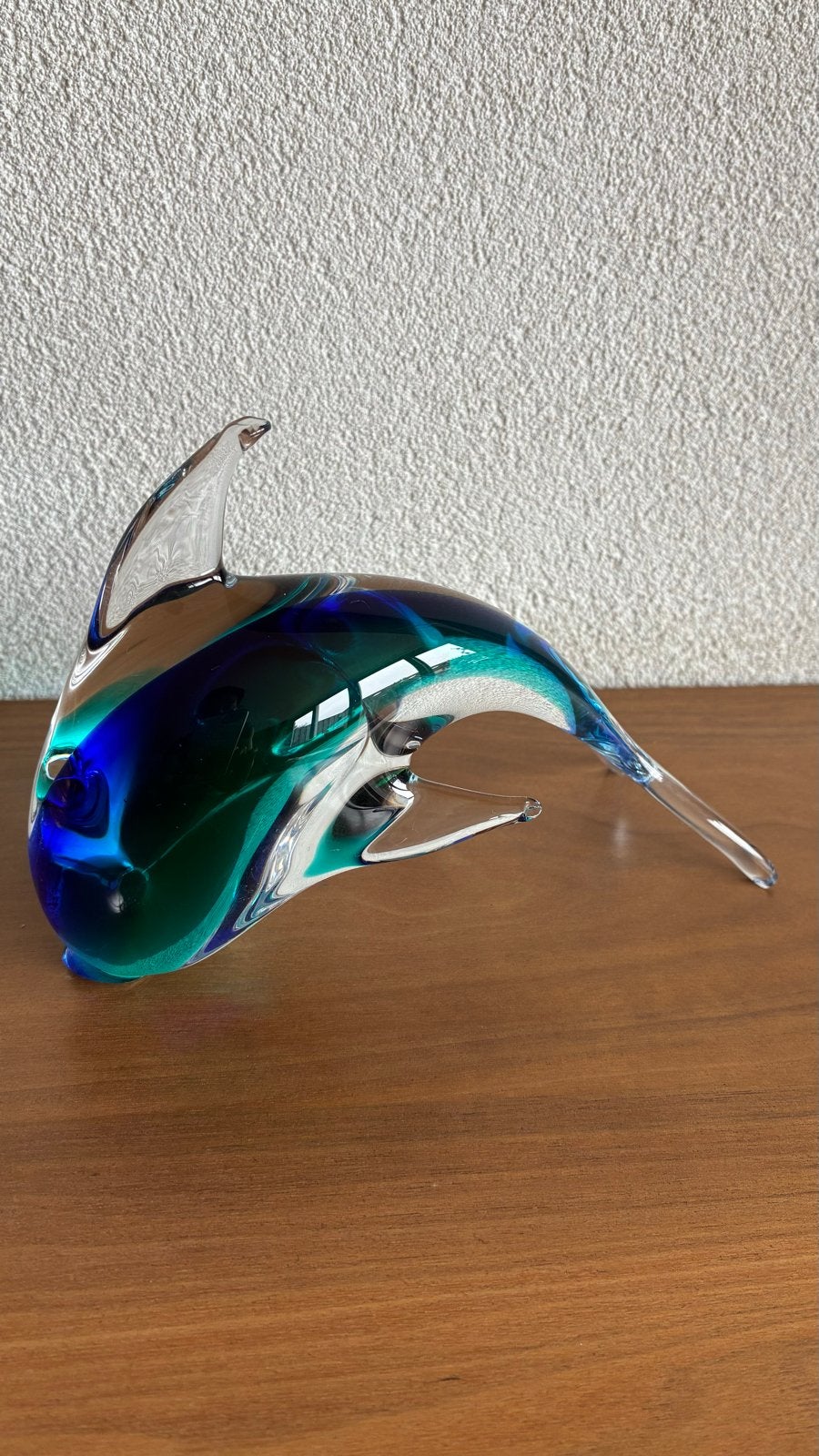 Glazen dolfijn, blauw/groen, decoratief object, Ophalen of Verzenden, Zo goed als nieuw, Meerkleurig, Glas