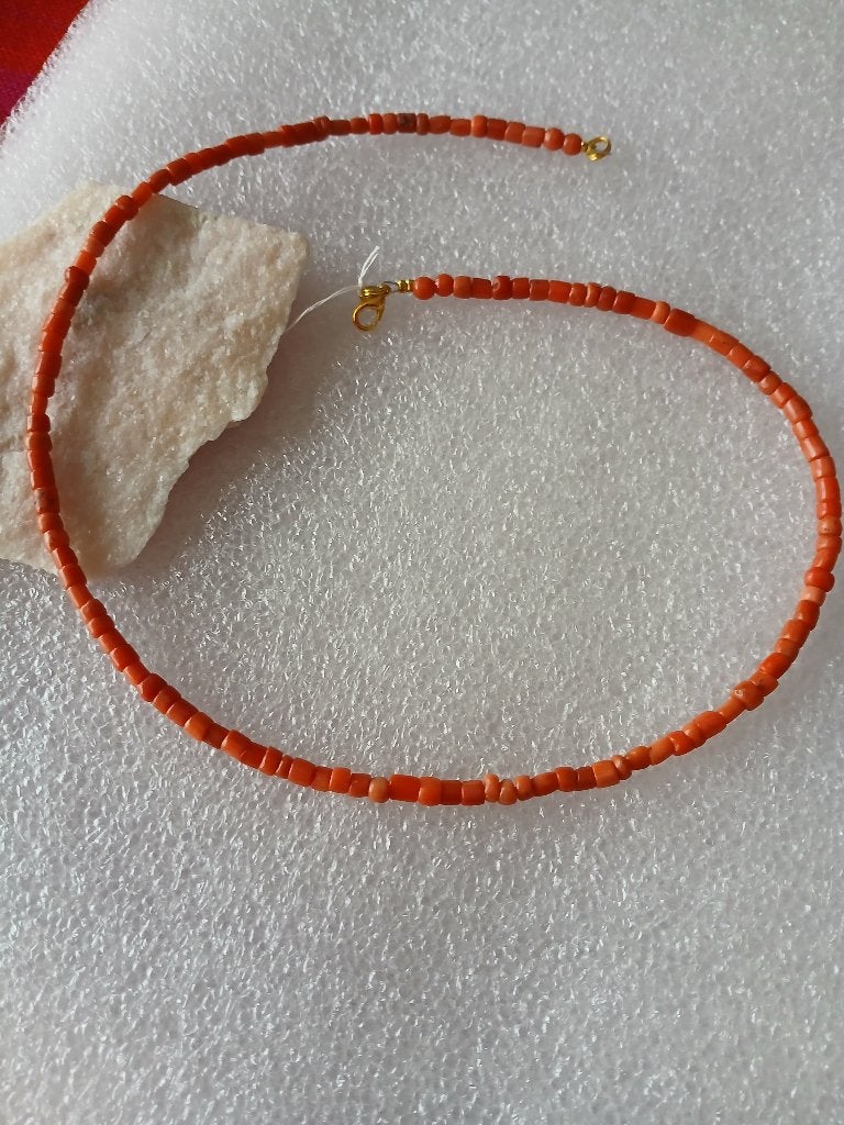 Snoer oude bloedkoralen, 46 cm,, Sieraden, Tassen en Uiterlijk, Kettingen, Verzenden, Gebruikt, Oranje, Steen of Mineraal