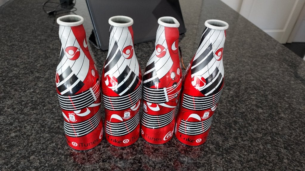 set van 4 Coca-Cola aluminium flessen iTunes ed 2007 leeg, Verzenden, Gebruikt