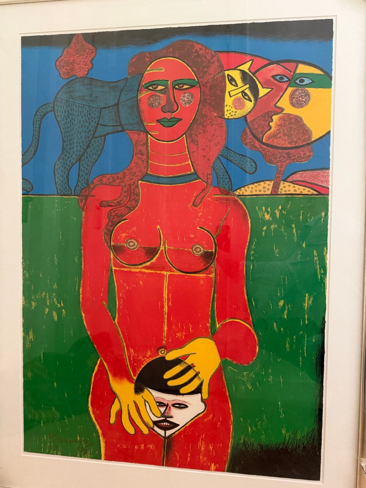 Corneille Zeefdruk "Vrouw met Katten" - Gesigneerd (1989), Antiek en Kunst, Kunst | Schilderijen | Modern, Ophalen