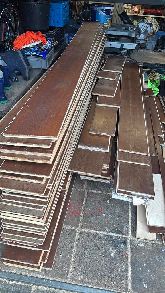 Eiken multiplank speel klus hout 35m2, Ophalen, Gebruikt, Minder dan 25 mm, Eiken