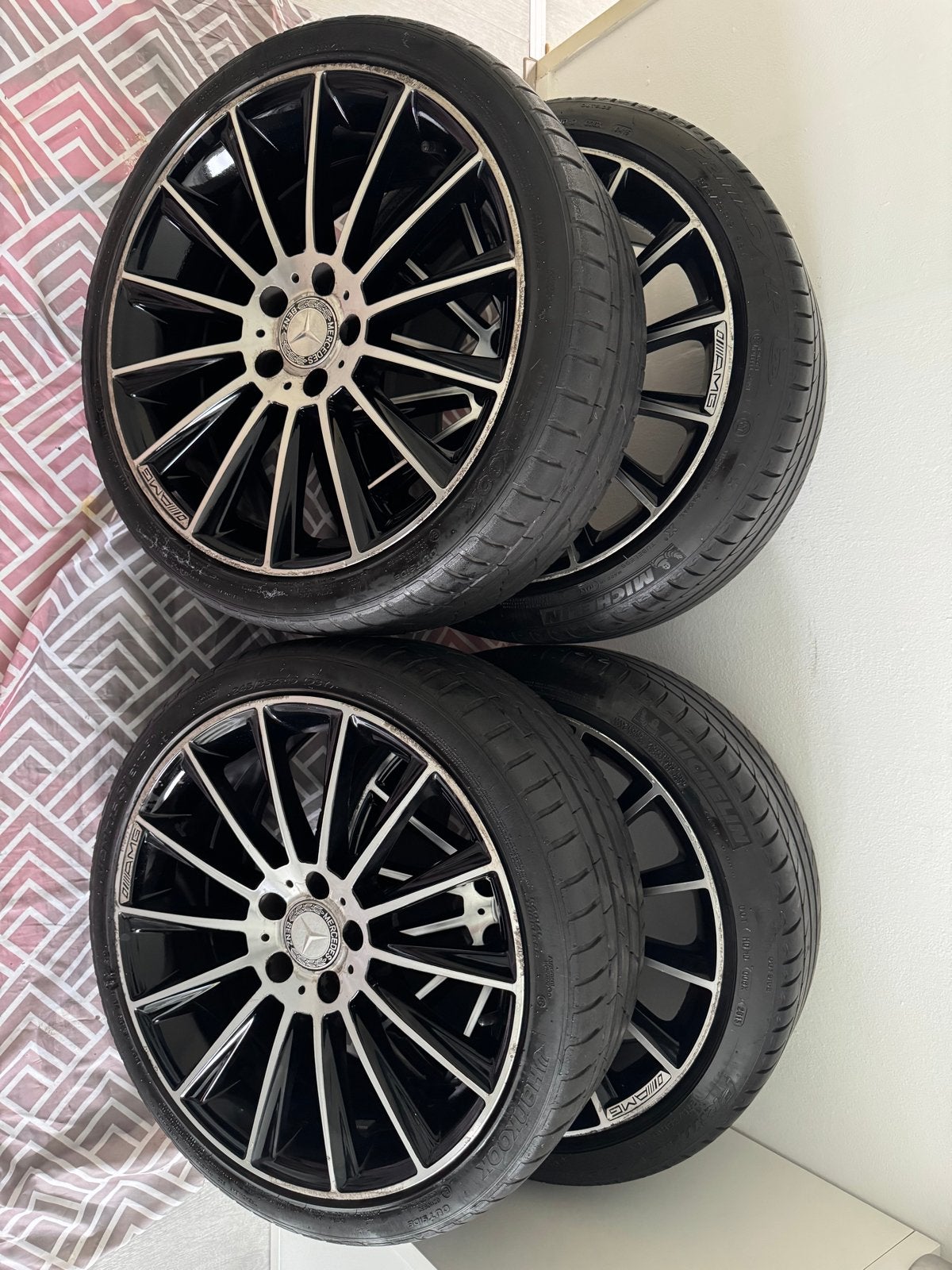 Michelin/Hankook banden op velgen 5x112 - 19 inch, 19 inch, Gebruikt, 275 mm, Banden en Velgen