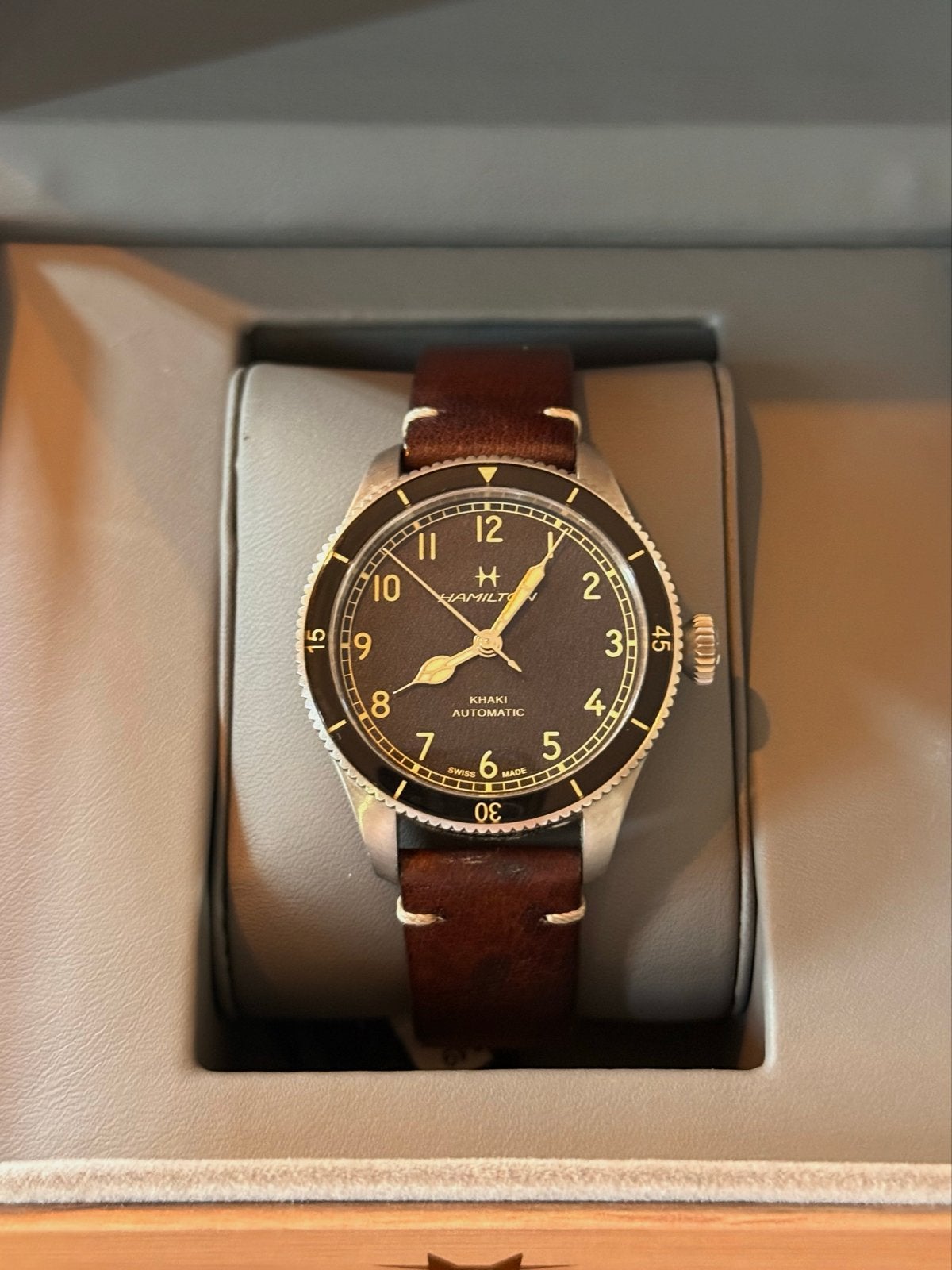 Hamilton Khaki Aviation Pilot Pioneer 38mm (Nieuwere versie), Overige merken, Leer, Staal, Polshorloge