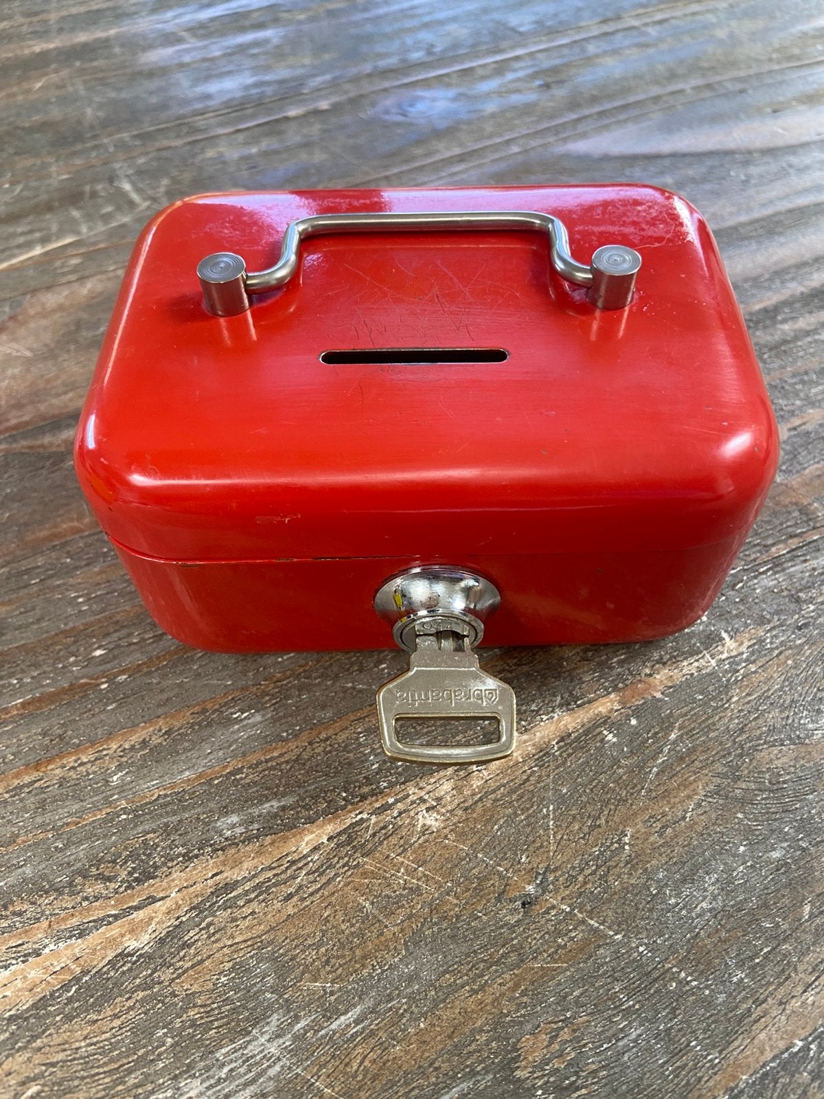 Vintage ‘60 mini Brabantia geldkist/spaarpot met sleutel, Ophalen of Verzenden, Gebruikt, Metaal of Blik, Overige thema's