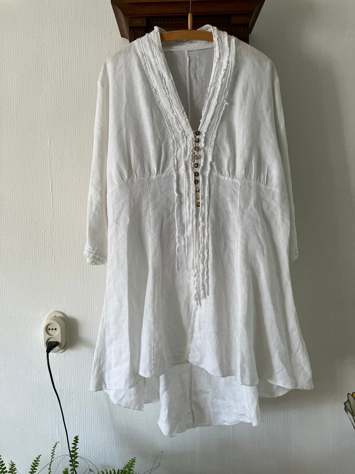 Italiaanse witte 100% linnen jurk mt L izgs, Kleding | Dames, Ophalen of Verzenden, Gedragen, Maat 42/44 (L), Wit