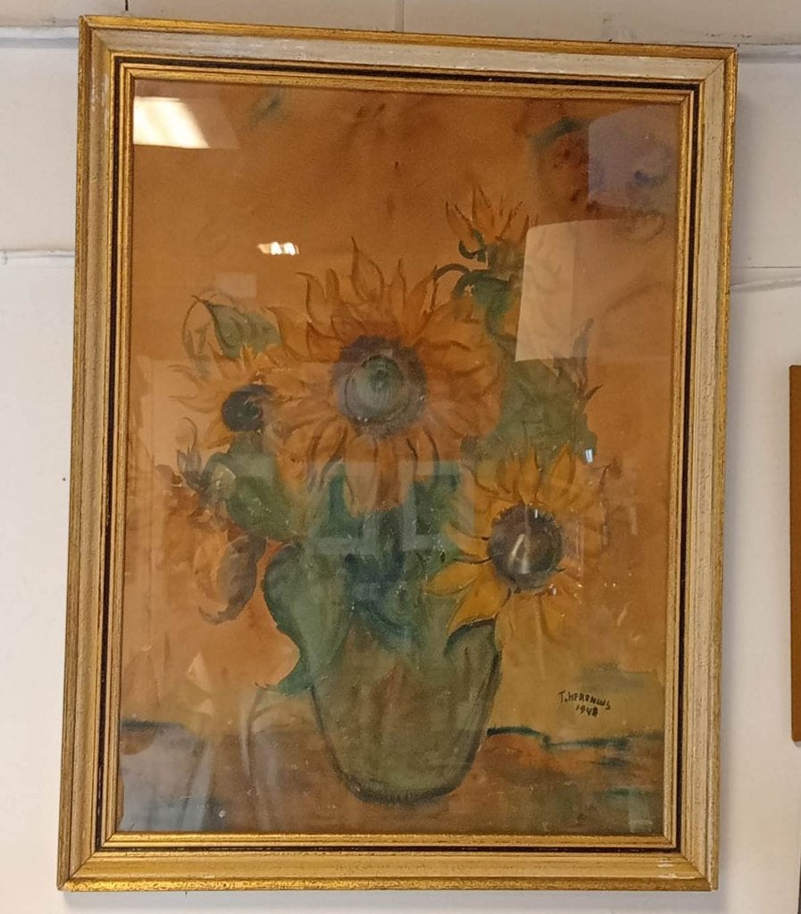 T. Herenius  (1948) - zonnebloemstilleven, Ophalen of Verzenden