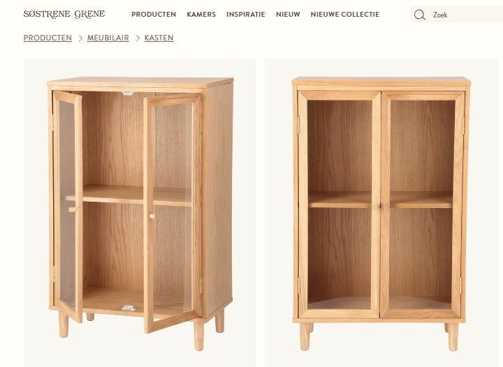 Gezocht! Houten kastje met glazen deuren Sostrene Gene, Antiek en Kunst, Ophalen