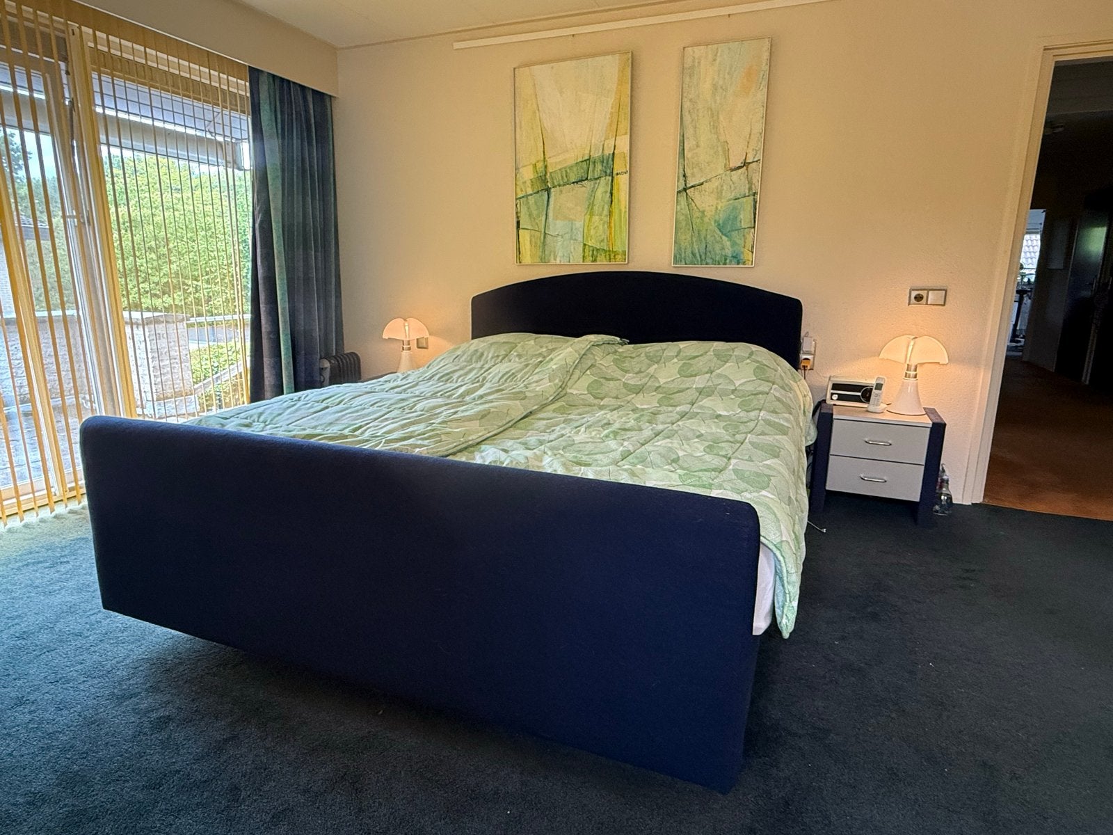 Swiss Sense Boxspring 180x210, blauw velours, elektrisch ver, Ophalen, Verstelbaar, Blauw, 210 cm