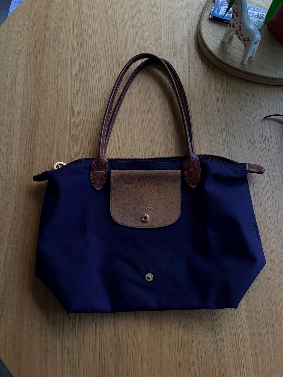 Longchamp Le Pliage Handtas Maat M - Donkerblauw, Ophalen of Verzenden, Zo goed als nieuw, Blauw, Handtas