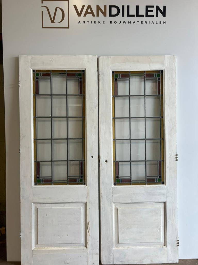 Set oude openslaande deuren met glas in lood 205 x 76.5