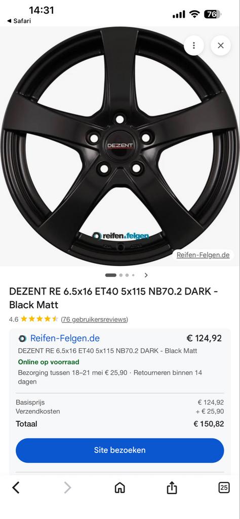Dezent lichtmetalen velgen met Vredestein banden 16 inch, Auto diversen, Wieldoppen, Ophalen of Verzenden, Gebruikt