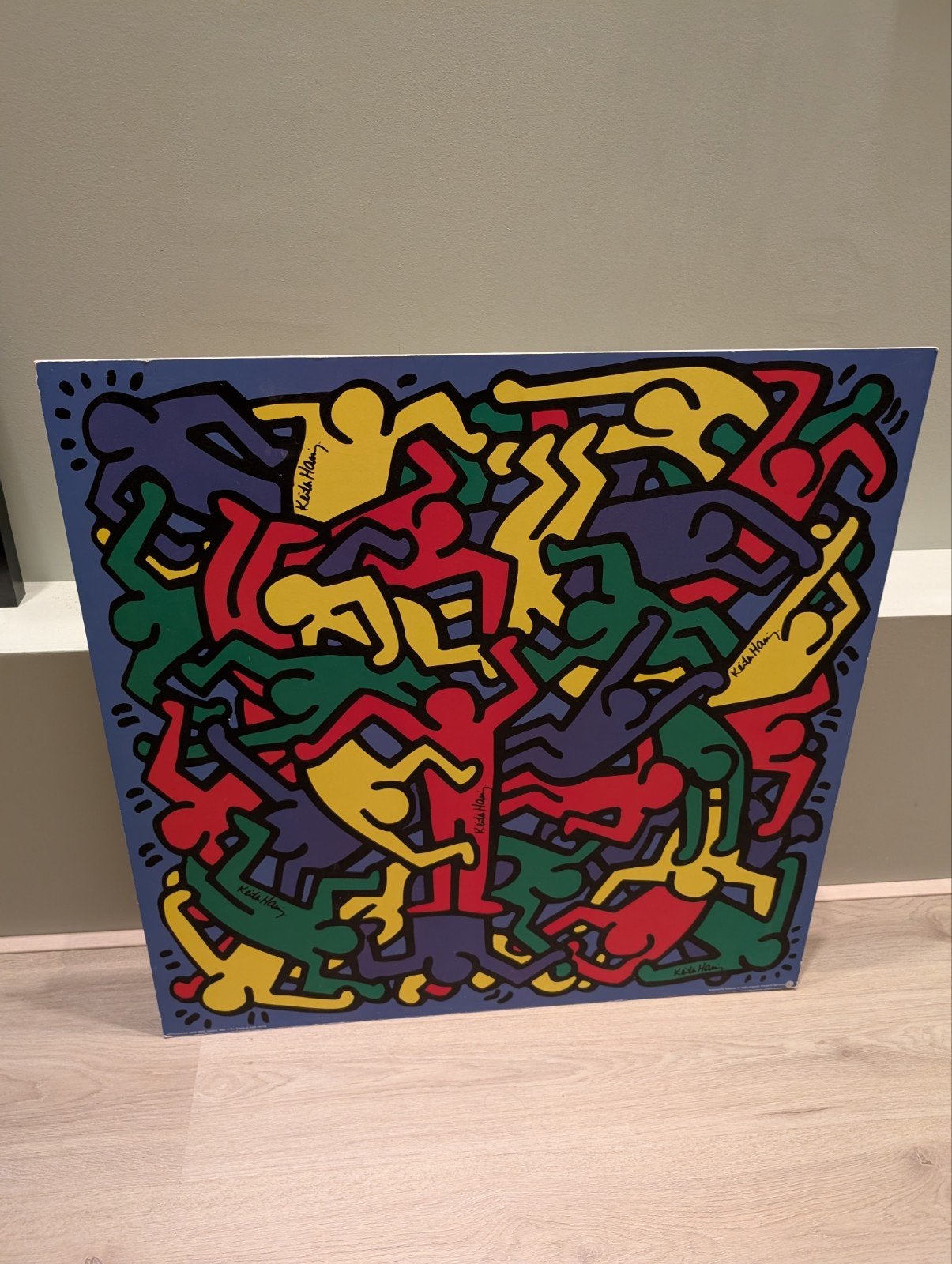 Keith Haring 'Untitled, 1986' print op hout, 78x78cm, Antiek en Kunst, Kunst | Schilderijen | Modern, Ophalen, Figuren, Hout, Print
