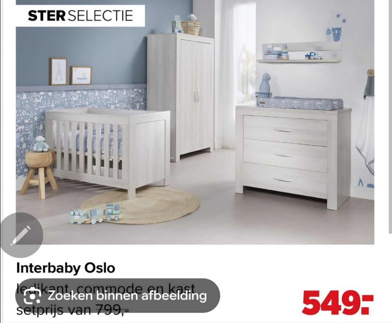 Gehele kinderkamer: Interbaby Oslo, lichthouten kleur, Ophalen, Gebruikt, 50 tot 70 cm, 100 cm of meer