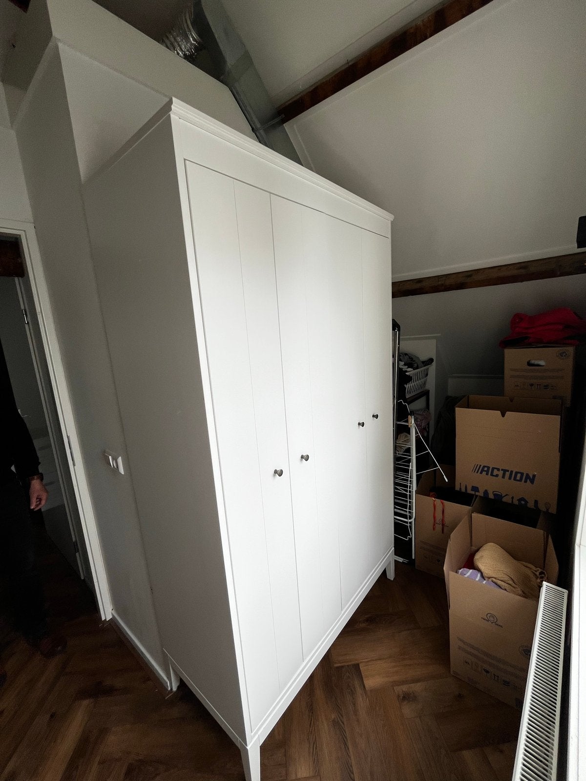 Witte kledingkast met planken en hangruimte, Ophalen, Gebruikt, 100 tot 150 cm, 200 cm of meer