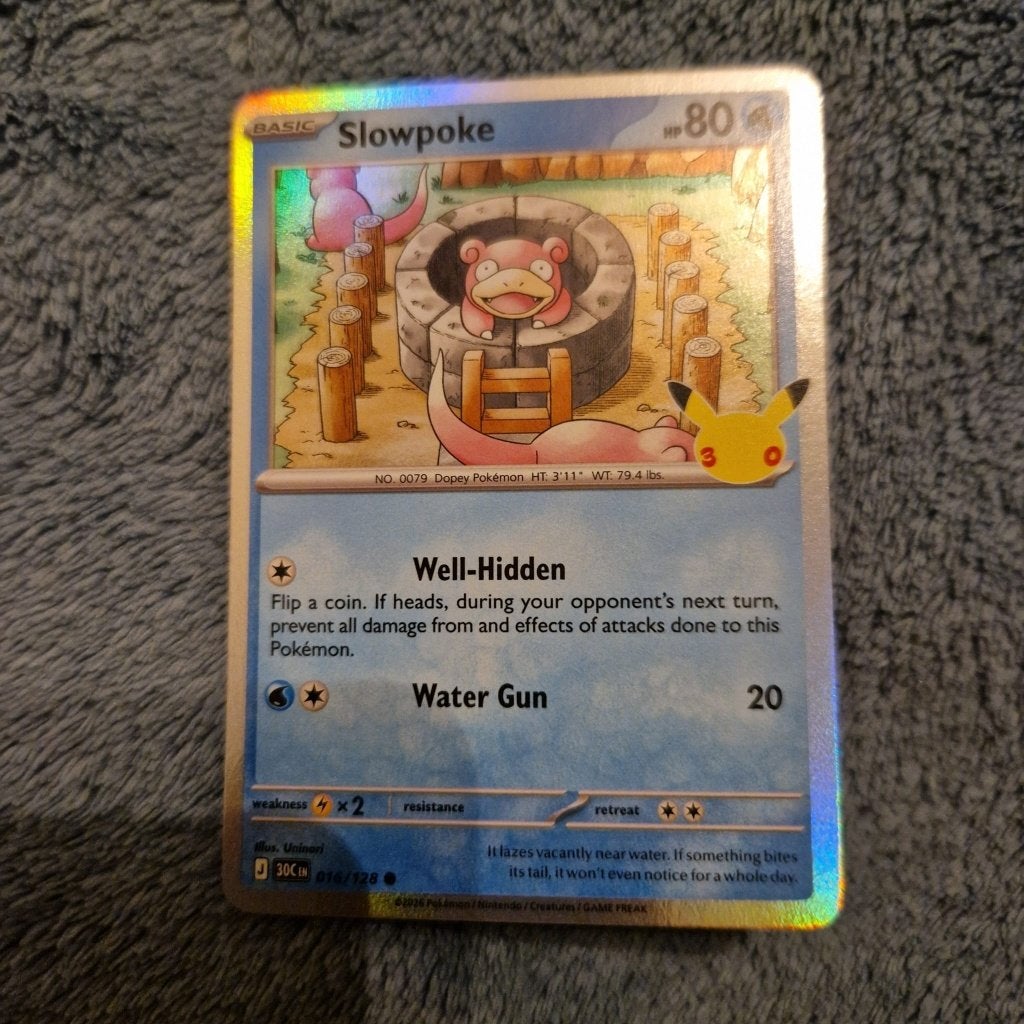Slowpoke 016/128 Pokémon 30th Celebration holo, Ophalen of Verzenden, Zo goed als nieuw, Losse kaart, Foil