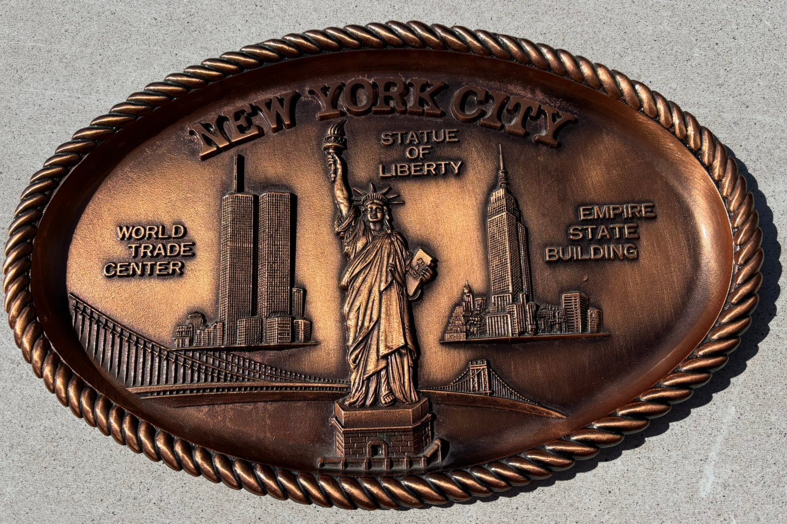 Metalen wandbord New York met Twin Towers World Trade Center, 21 cm, Metaal, Ophalen of Verzenden, Zo goed als nieuw