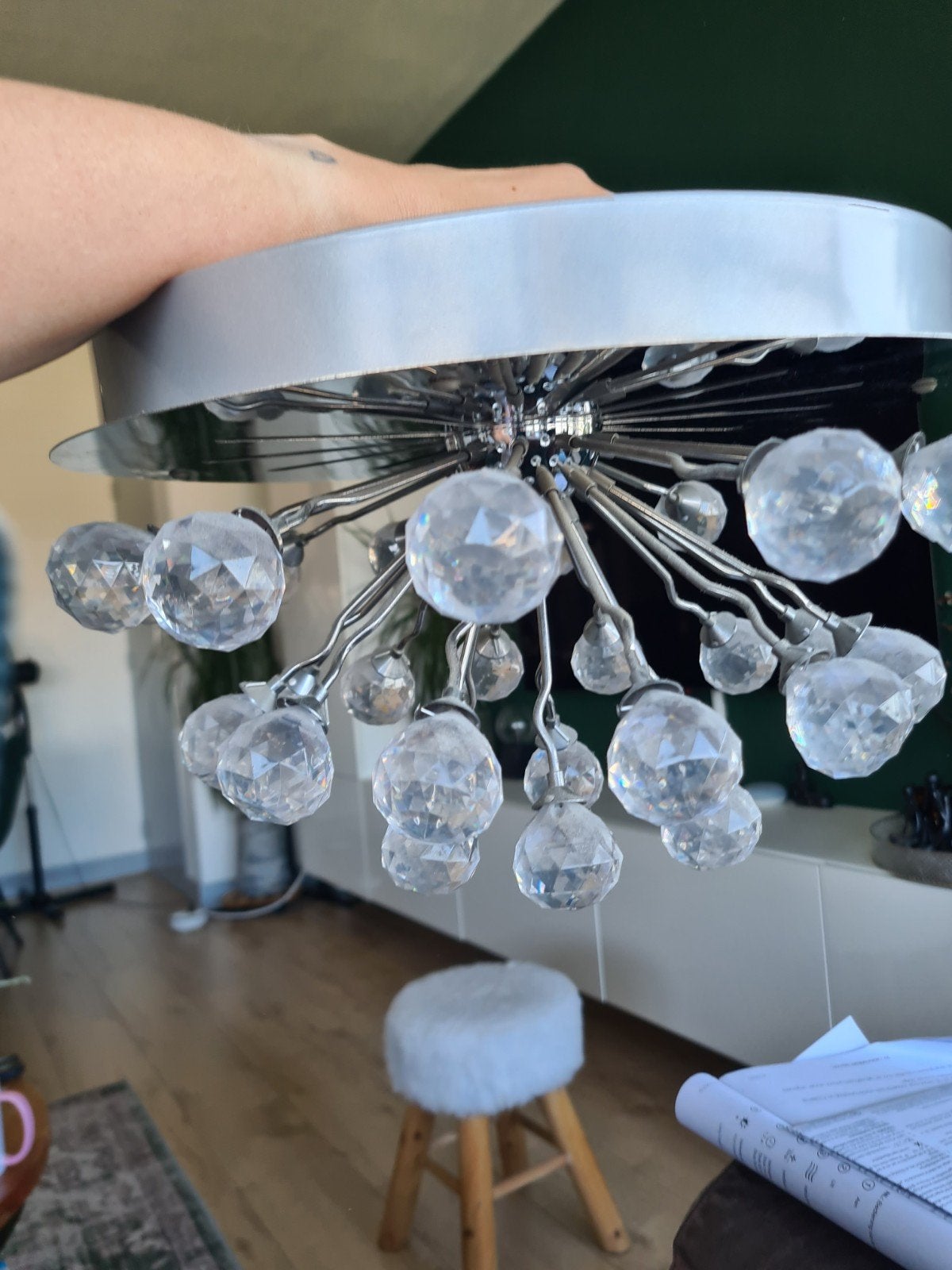 Moderne Plafonnière met Kristallen Bollen, Huis en Inrichting, Lampen | Plafondlampen, Zilver, Modern, LED, Overige fittingen