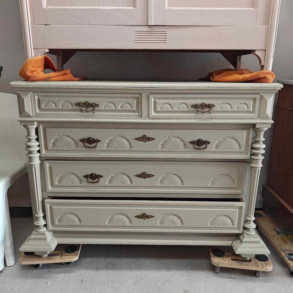 Groen/grijze vintage commode babykamer/kinderkamer, Ophalen, Gebruikt, 50 tot 70 cm, 100 cm of meer