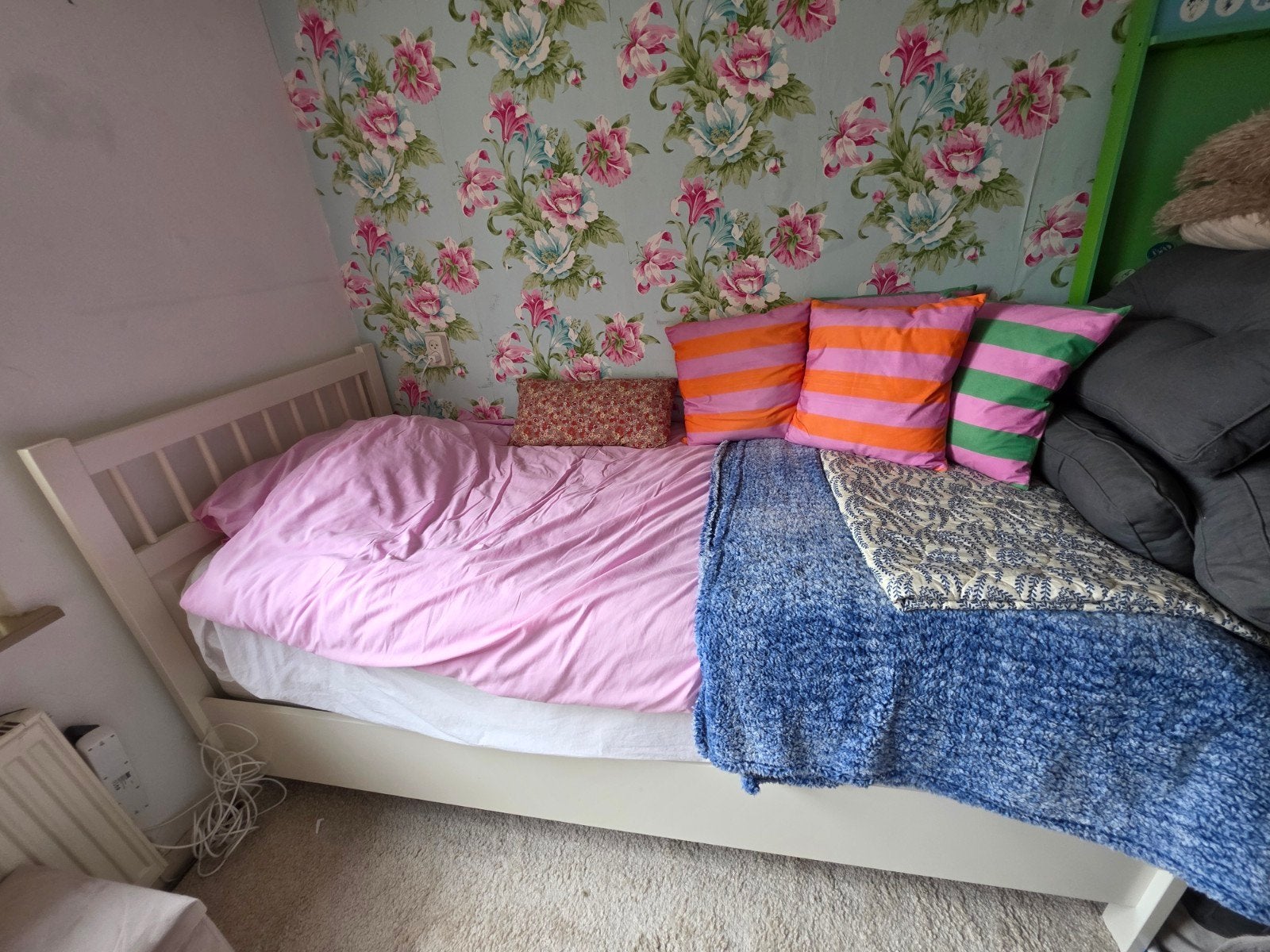 Eenpersoonsbed met matras - wit houten frame, Ophalen, 90 cm, Eenpersoons, Wit