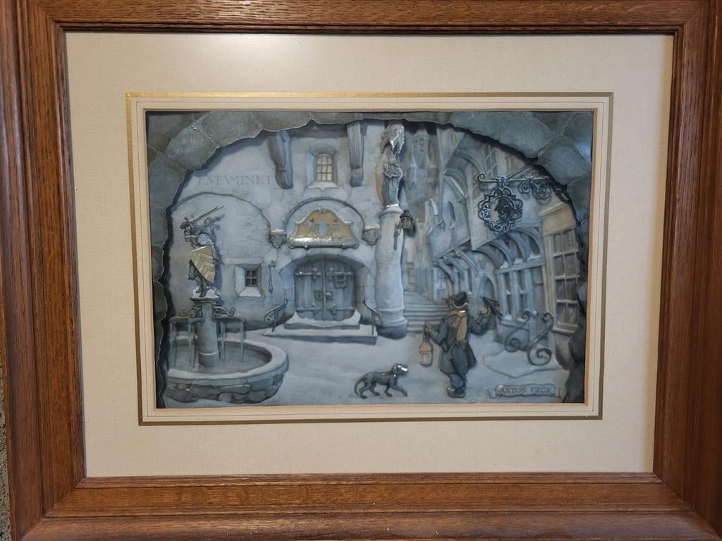 Prachtig Excentriek Anton Pieck Tafereel in Lijst, Ophalen of Verzenden