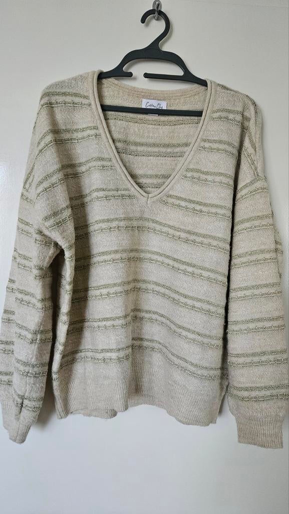 Lurex trui met V-hals - Cotton Club, Kleding | Dames, Beige, Maat 46/48 (XL) of groter, Ophalen of Verzenden, Zo goed als nieuw