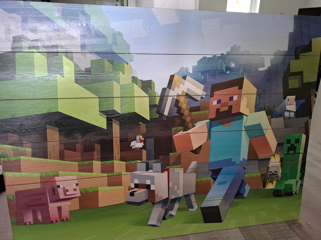 Houten schilderij / wandbord Minecraft, Huis en Inrichting, Woonaccessoires | Wanddecoraties, Ophalen, Gebruikt, Hout, Wandbord of Wandpaneel