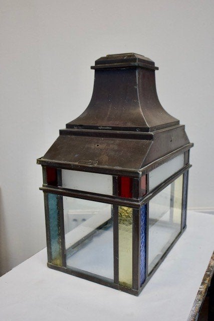 Koperen Lantaarn met glas in lood. Alleen de kap! Curiosa!, Ophalen of Verzenden