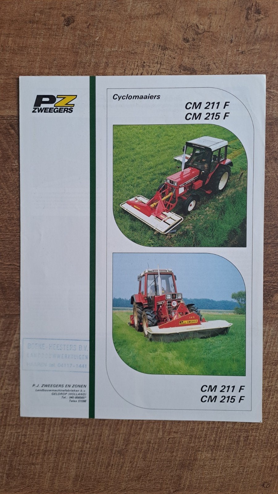 folder PZ Zweegers cylomaaiers CM 211 F en CM 215 F, Boeken, Ophalen of Verzenden, Zo goed als nieuw, Folder