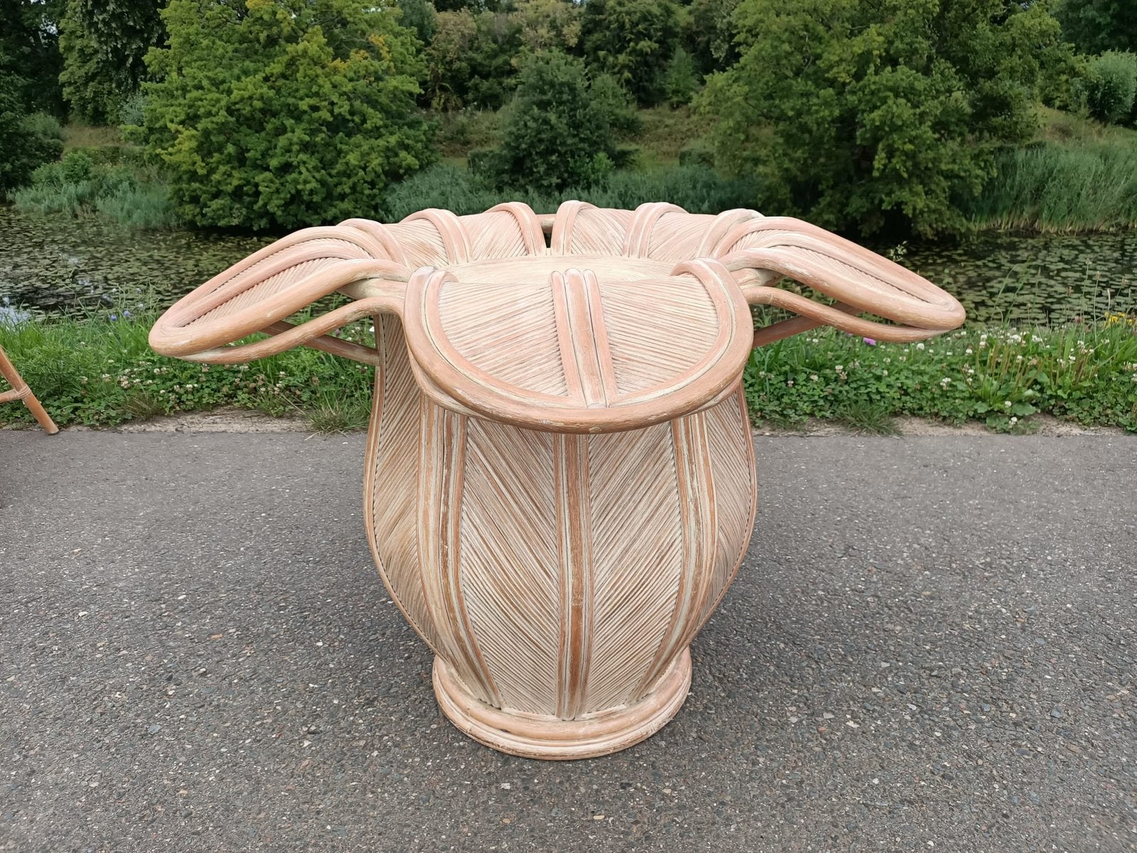 Vintage rotan bellflower eettafel | Vivrai del Sud Crespi, Ophalen, Glas, Rond, Zo goed als nieuw