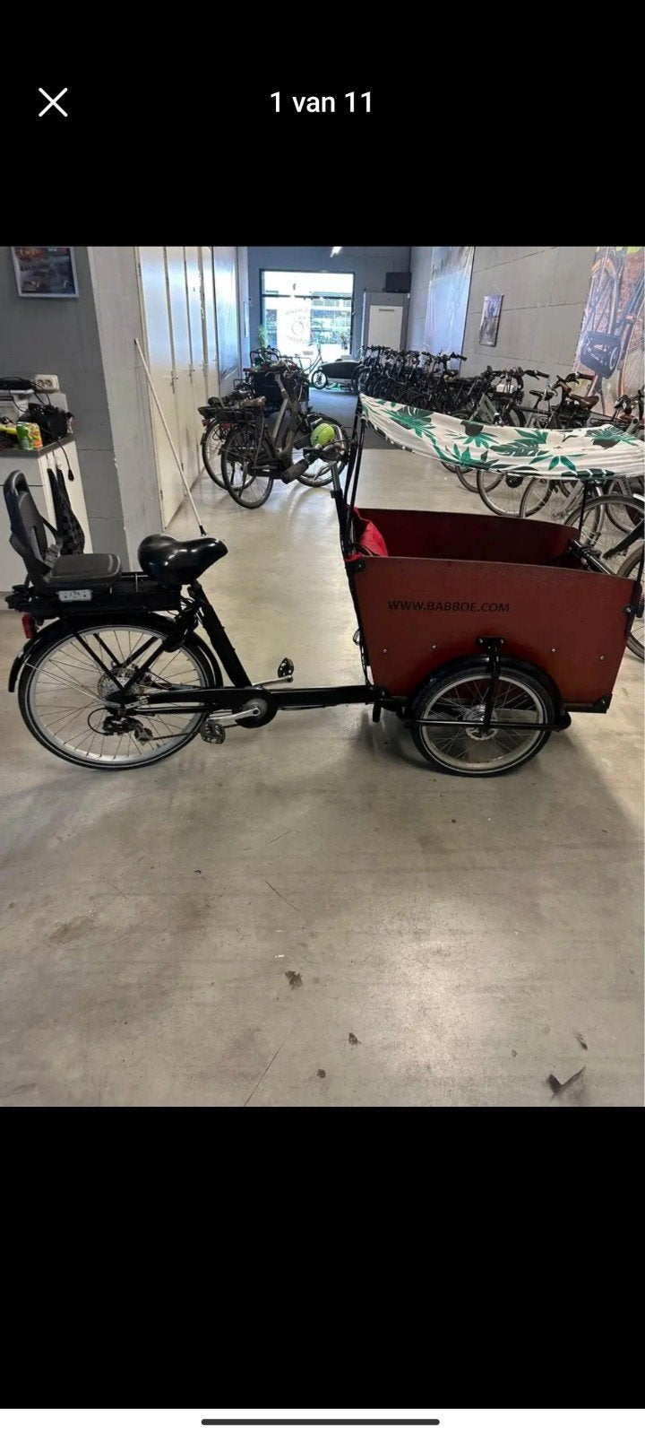 Babboe bakfiets met huif en kinderzitje, Overige merken, 4 kinderen of meer, Gebruikt, Velgrem