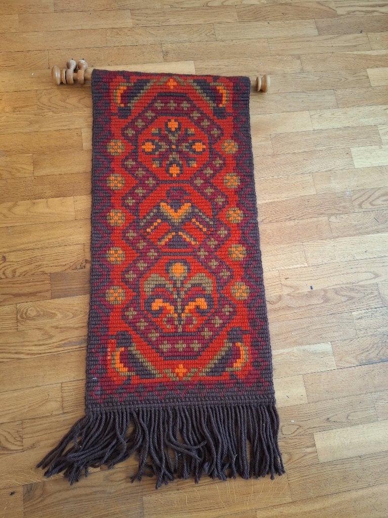 Vintage wollen Rya wandkleed oranje bruin - Jaren 70, Ophalen