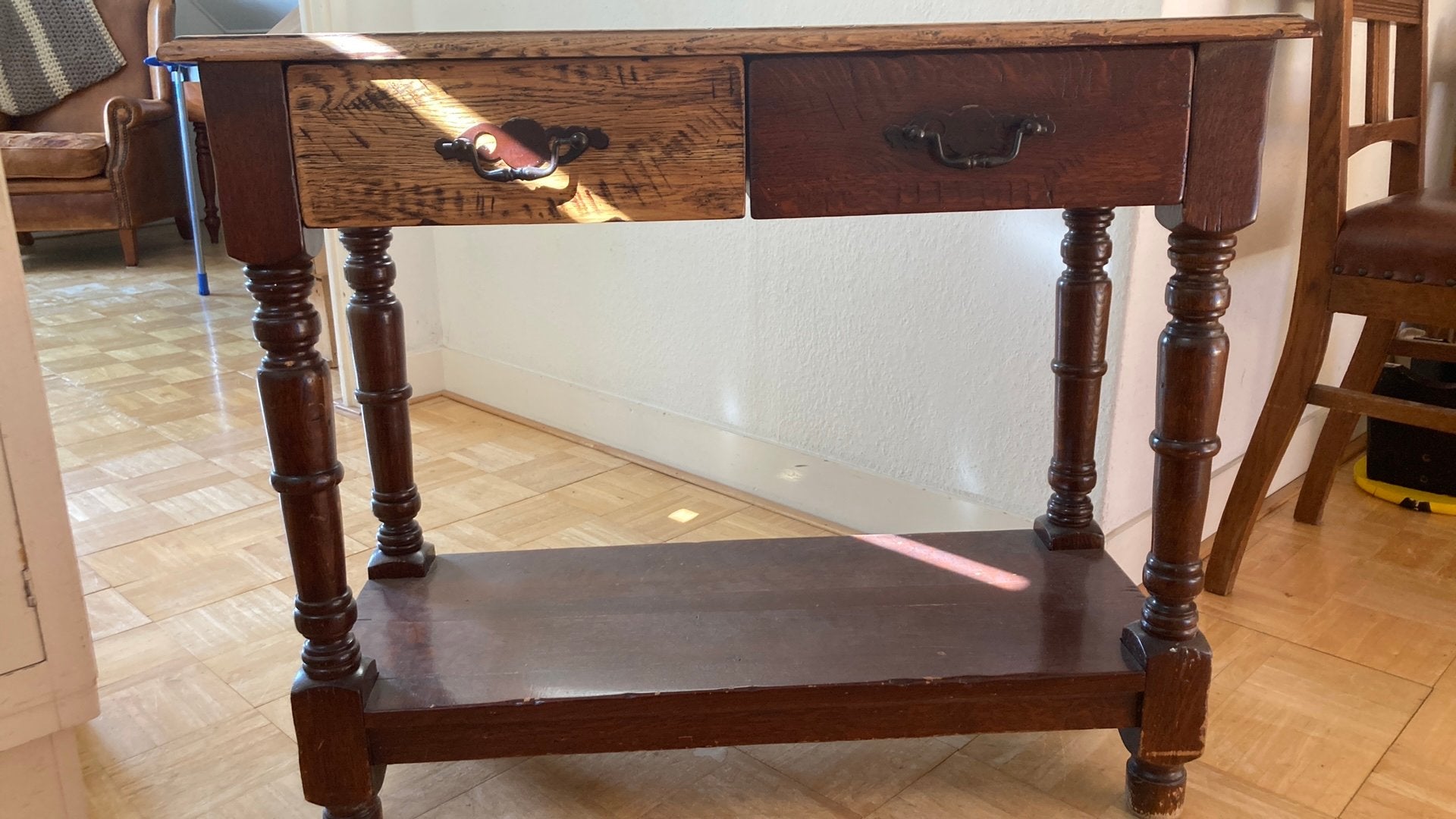 Brocante sidetable, Ophalen, 100 tot 150 cm, Eikenhout, Zo goed als nieuw