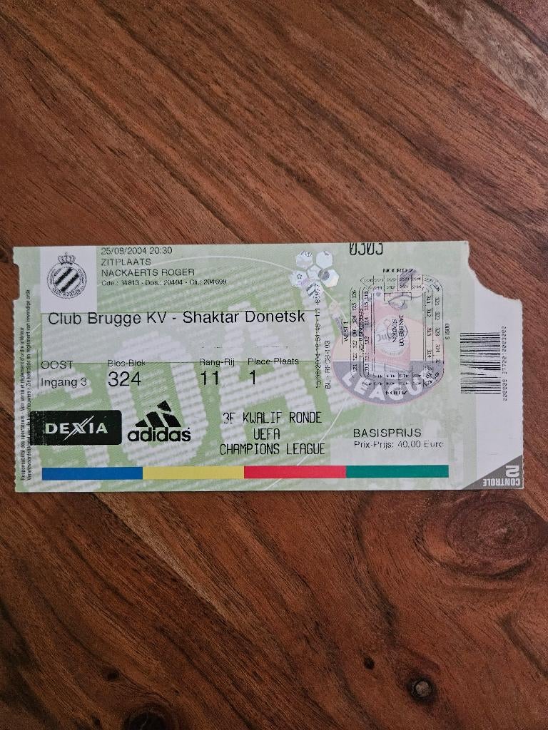 Ticket CL Club Brugge - Shaktar Donetsk 2003/2004, Verzenden, Zo goed als nieuw, Buitenlandse clubs, Overige typen