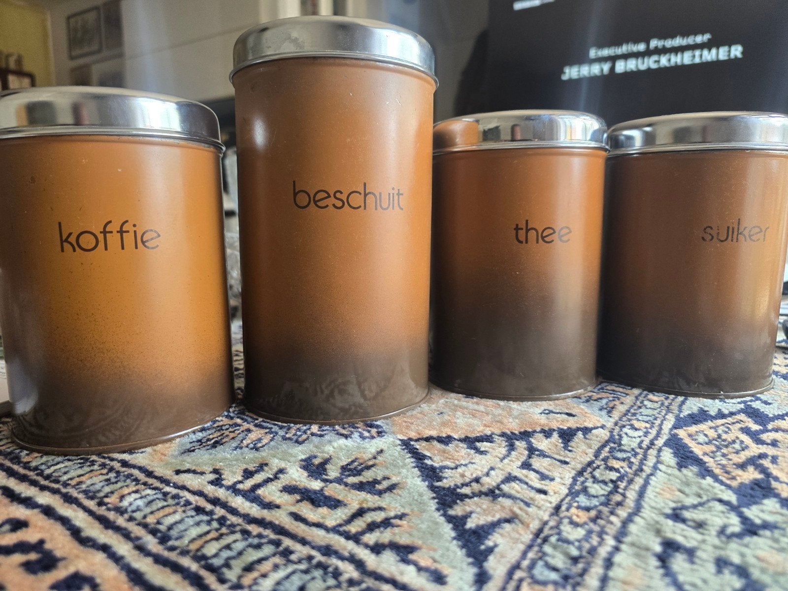 Vintage voorraadbussen set - Koffie, Thee, Suiker, Beschuit, Ophalen of Verzenden