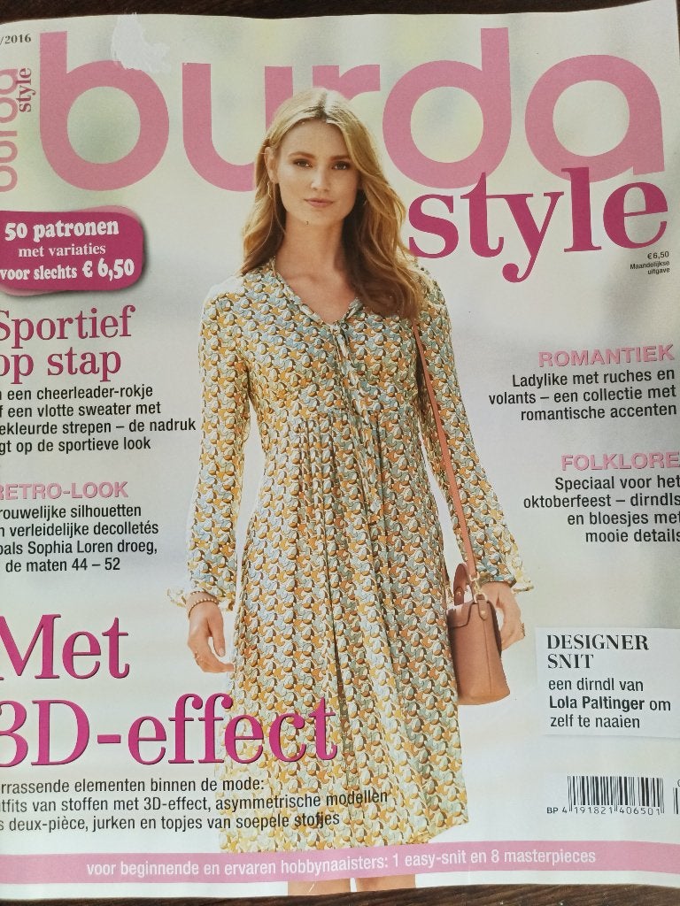 Burda september 2016, Hobby en Vrije tijd, Kledingpatronen, Ophalen of Verzenden, Zo goed als nieuw, Vrouw, Burda