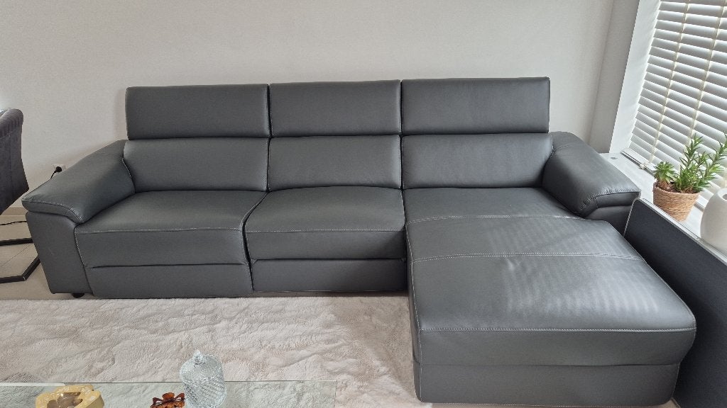 TE KOOP: Eco- Leder bankstel met relaxfunctie en lounge, Ophalen, Minder dan 75 cm, 300 cm of meer, Leer