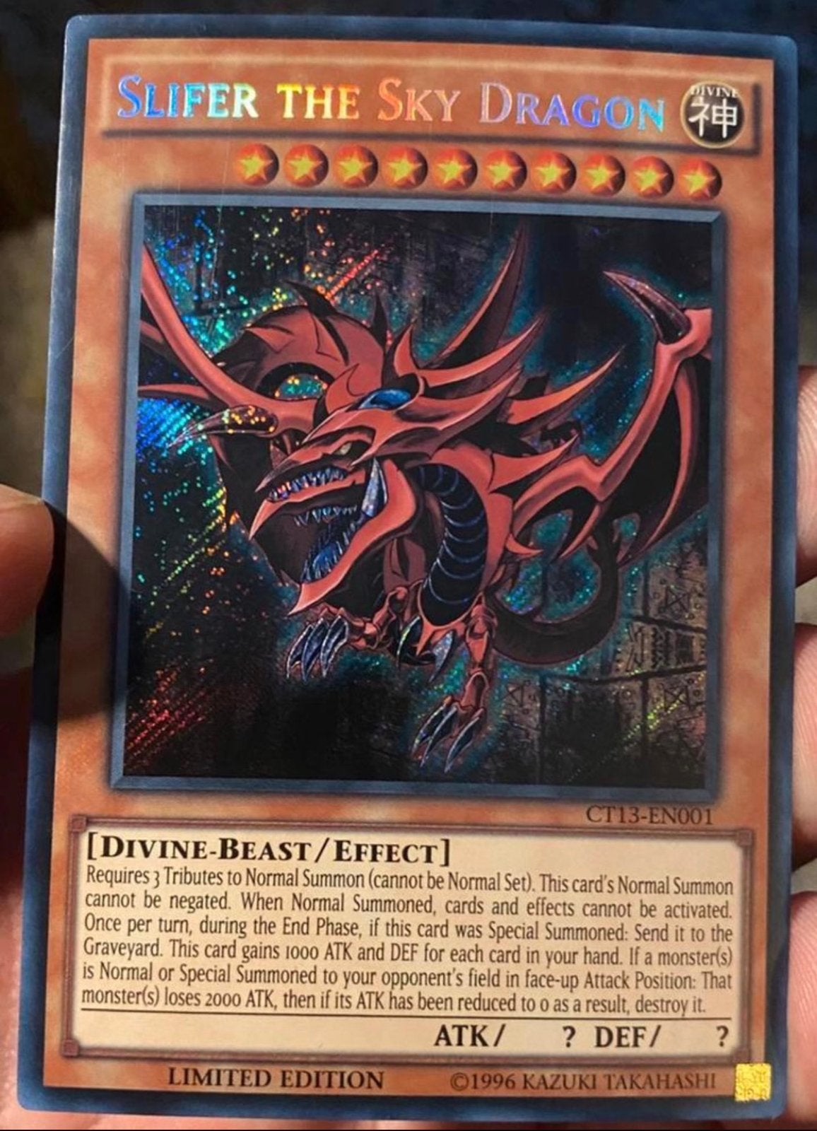 Yu-Gi-Oh! Slifer the Sky Dragon CT13 Limited Tin Promo !, Ophalen of Verzenden, Zo goed als nieuw, Losse kaart, Foil