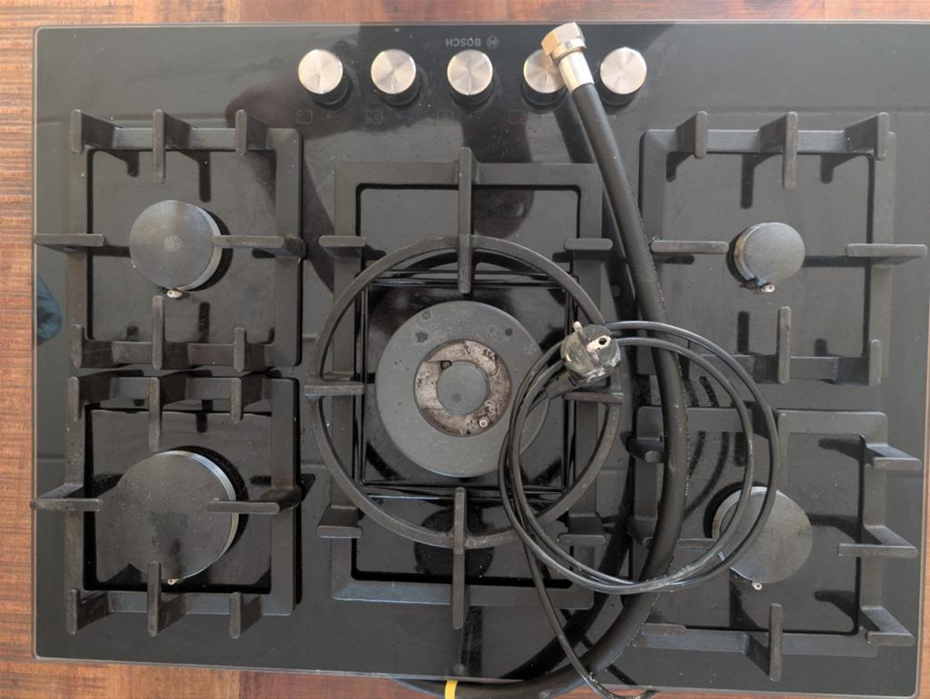 Bosch 5-pits gaskookplaat - Zwart glas, Witgoed en Apparatuur, Kookplaten, Ophalen, Gebruikt, 4 kookzones, Inbouw
