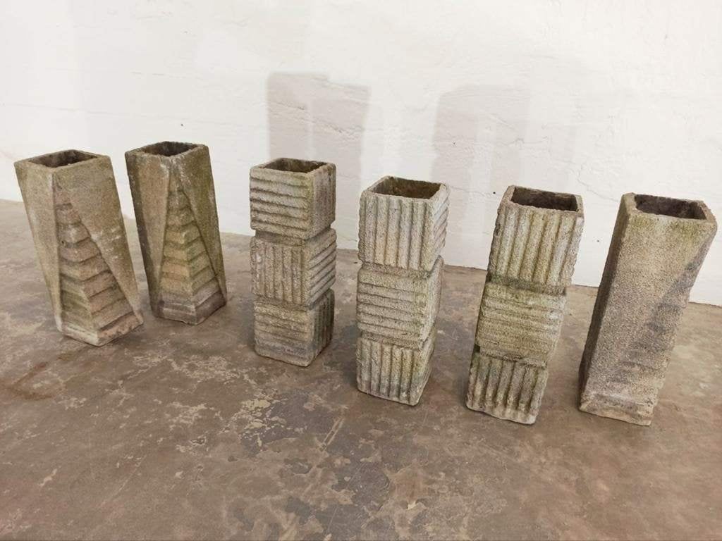 Set van 6 vintage brutalist bloempotten, Ophalen, Tweedehands, Tweedehands, Vierkant