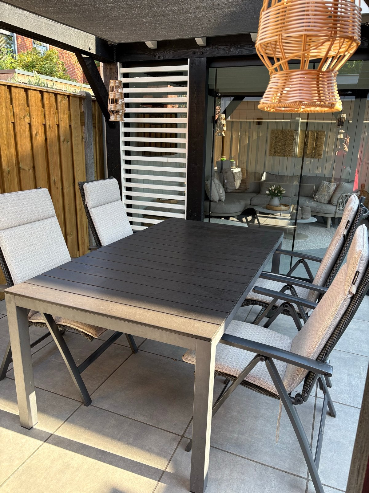 Moderne tuinset met 6 stoelen en tafel, Ophalen, Gebruikt, Eettafel, 6 zitplaatsen