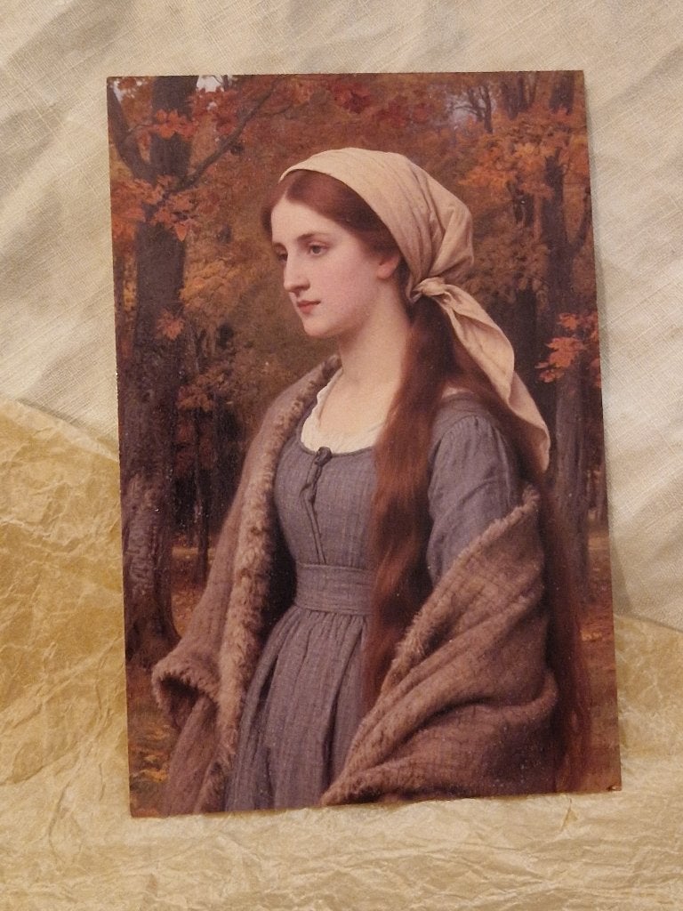 Ansichtkaart. "Jonge vrouw/hoofddoek/omslagdoek/bos"., Verzenden, Nieuw, Papier/karton