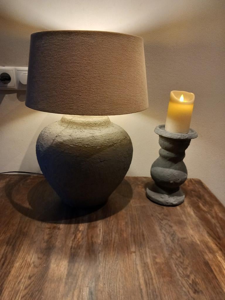 Landelijke kruiklamp + kandelaar, Ophalen of Verzenden, Zo goed als nieuw, Minder dan 50 cm