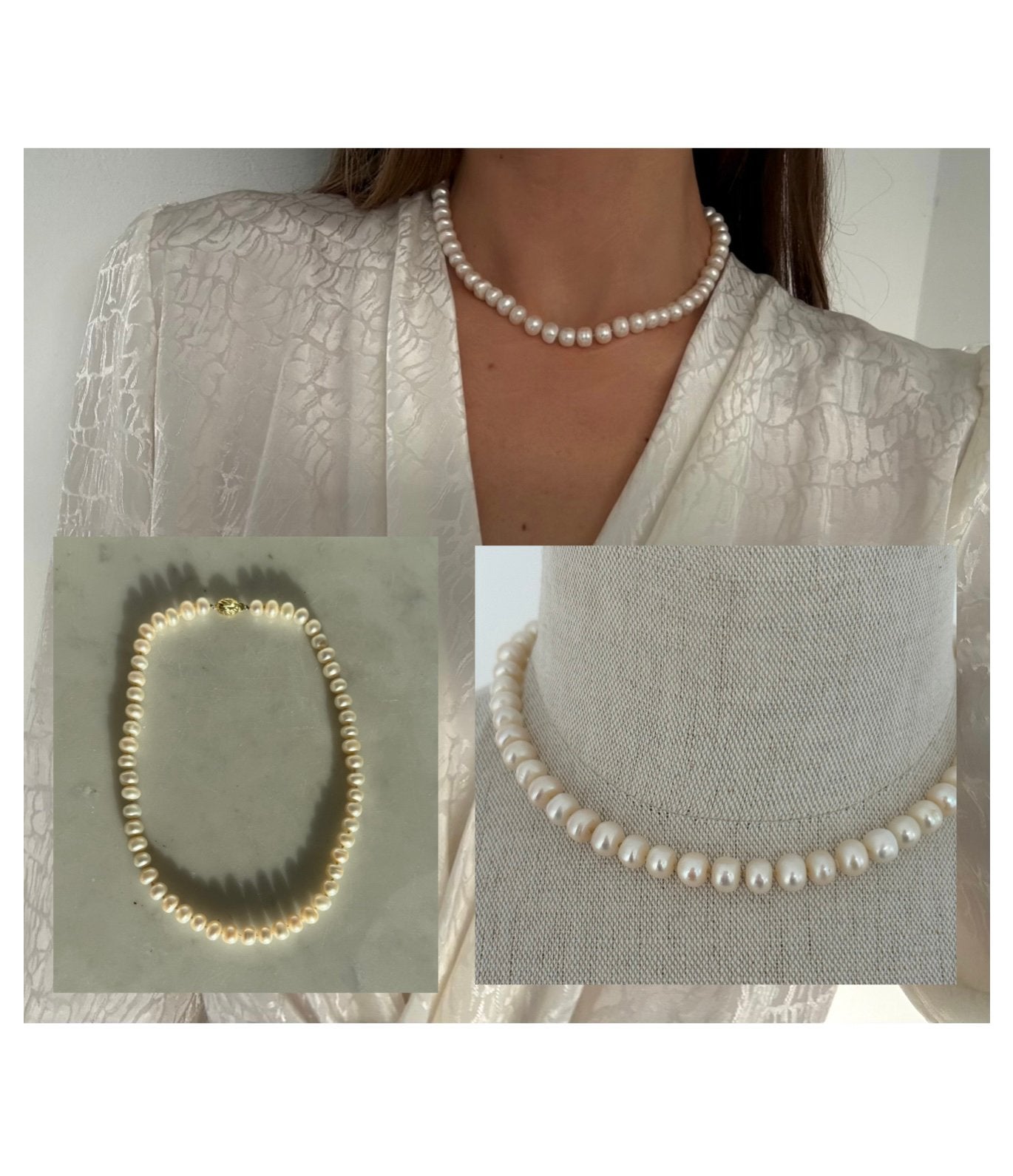Prachtige parelketting met echte parels, Ophalen of Verzenden, Zo goed als nieuw, Wit, Overige materialen